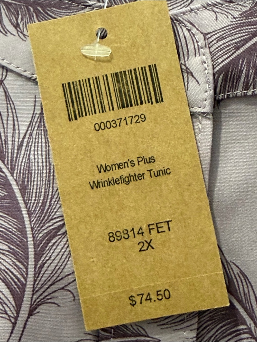 Duluth Womenβs 2X Feather Print Button Up Tunic Top Purple Office Wrinklefighter - Picture 4 of 9